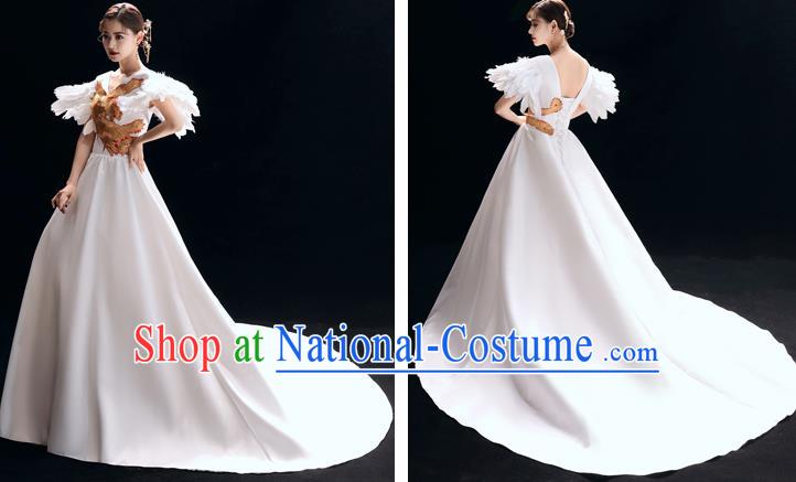 Top Grade Catwalks White Trailing Full Dress Modern Dance Party Compere Costume for Women