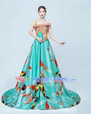 Top Grade Catwalks Compere Green Trailing Full Dress Modern Dance Party Costume for Women