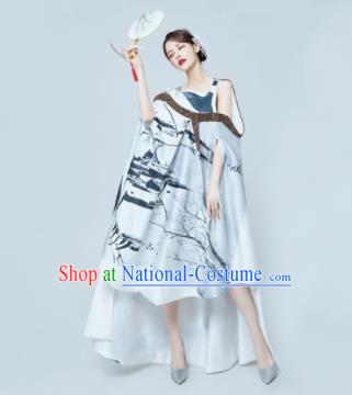 Top Grade Catwalks Compere Ink Painting Short Full Dress Modern Dance Party Costume for Women