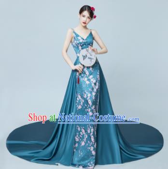 Top Grade Catwalks Compere Blue Mullet Full Dress Modern Dance Party Costume for Women