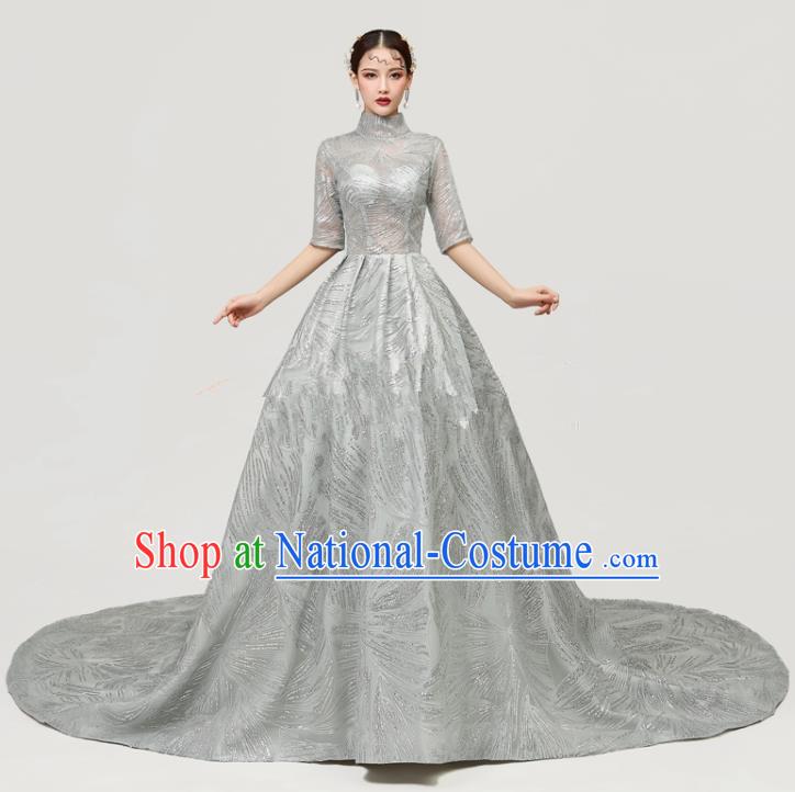 Top Grade Catwalks Grey Full Dress Chorus Compere Modern Dance Party Costume for Women