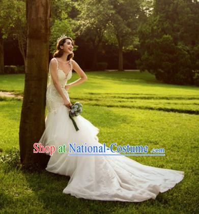 Top Grade Compere Costume Trailing Wedding Dress Modern Dance Party Catwalks Veil Full Dress for Women