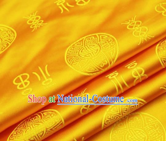 Asian Chinese Traditional Fu Character Pattern Golden Brocade Cheongsam Silk Fabric Chinese Fabric Material