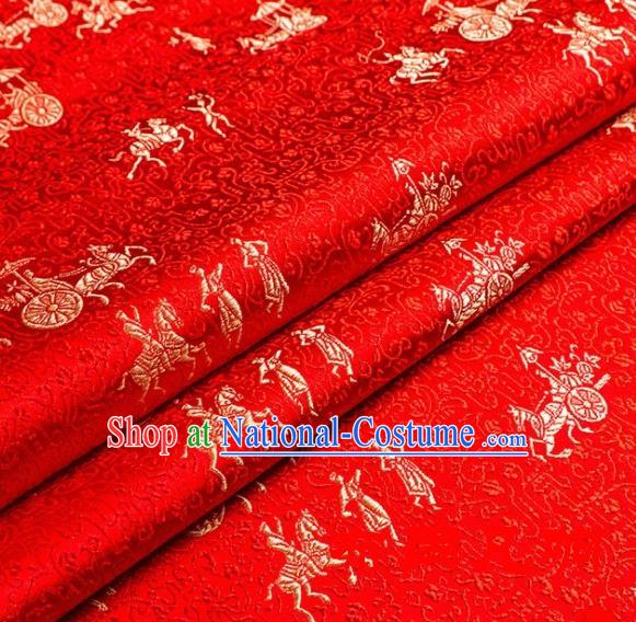 Asian Chinese Traditional Vehicles Pattern Red Brocade Cheongsam Silk Fabric Chinese Fabric Material