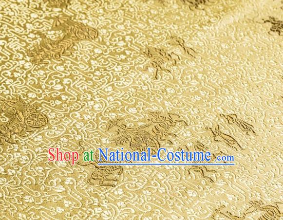 Asian Chinese Traditional Vehicles Pattern Golden Brocade Cheongsam Silk Fabric Chinese Fabric Material