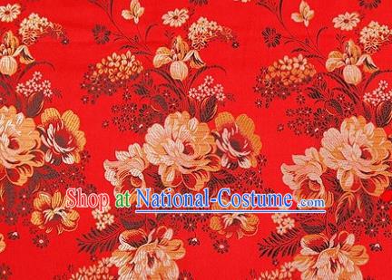 Asian Chinese Traditional Peony Pattern Red Brocade Cheongsam Silk Fabric Chinese Fabric Material