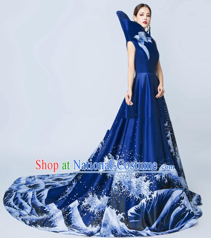 Top Grade Catwalks Royalblue Full Dress Chorus Compere Modern Dance Party Costume for Women