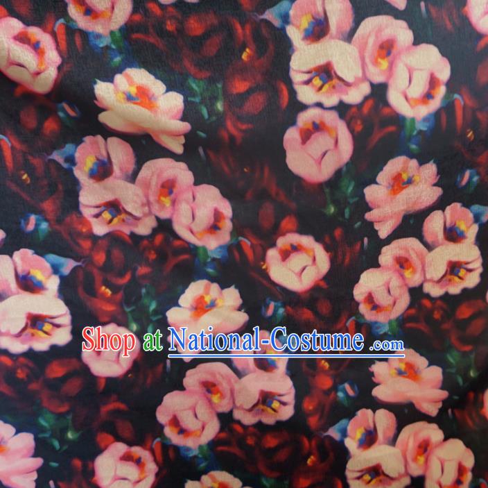 Asian Chinese Traditional Peach Blossom Pattern Watered Gauze Cheongsam Silk Fabric Chinese Fabric Material