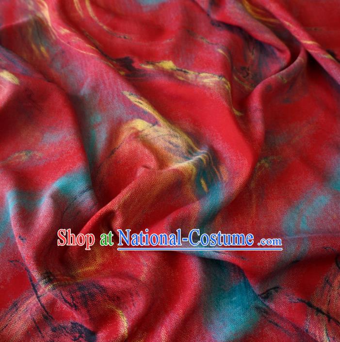 Asian Chinese Traditional Wave Pattern Red Watered Gauze Cheongsam Silk Fabric Chinese Fabric Material