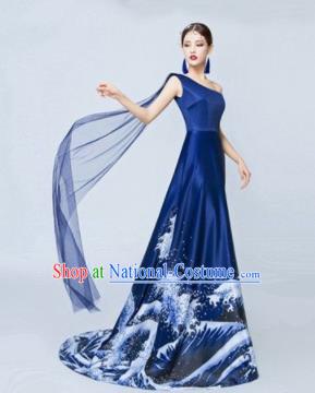 Top Grade Catwalks Costume Chorus Compere Modern Dance Party Royalblue Trailing Full Dress for Women