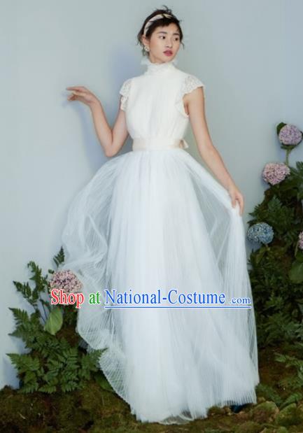 Top Grade Chorus Compere Costume Modern Dance Party Catwalks White Veil Full Dress for Women