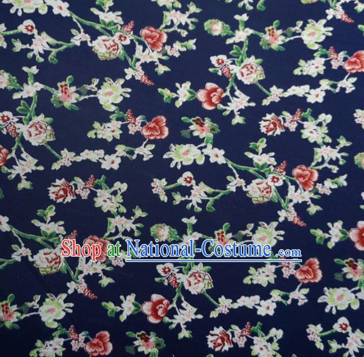 Asian Chinese Traditional Flowers Pattern Design Blue Watered Gauze Cheongsam Silk Fabric Chinese Fabric Material