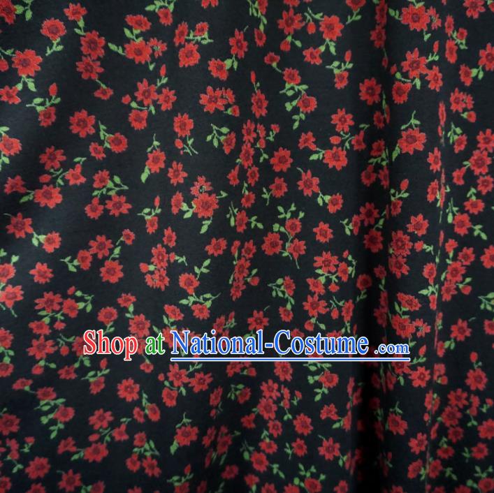 Asian Chinese Traditional Flowers Pattern Design Black Watered Gauze Cheongsam Silk Fabric Chinese Fabric Material