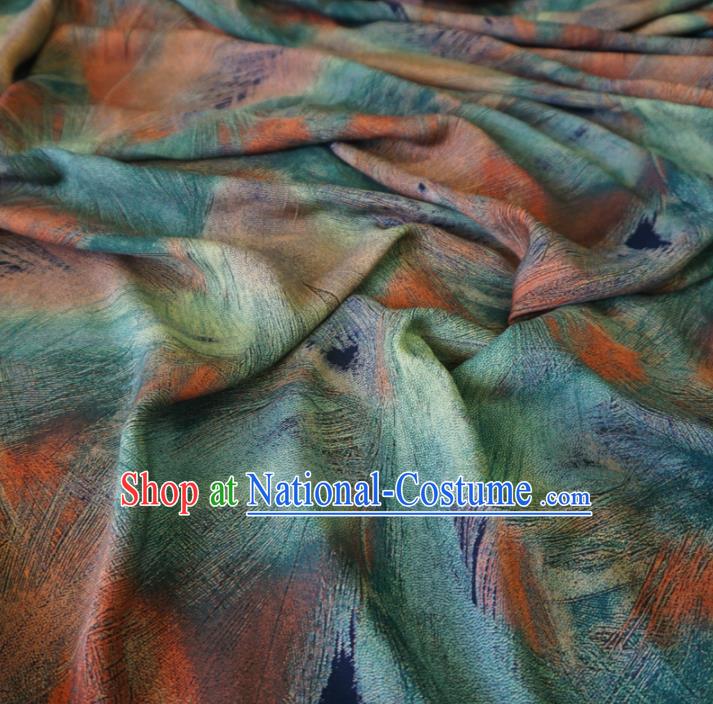 Asian Chinese Traditional Feather Pattern Green Watered Gauze Cheongsam Silk Fabric Chinese Fabric Material