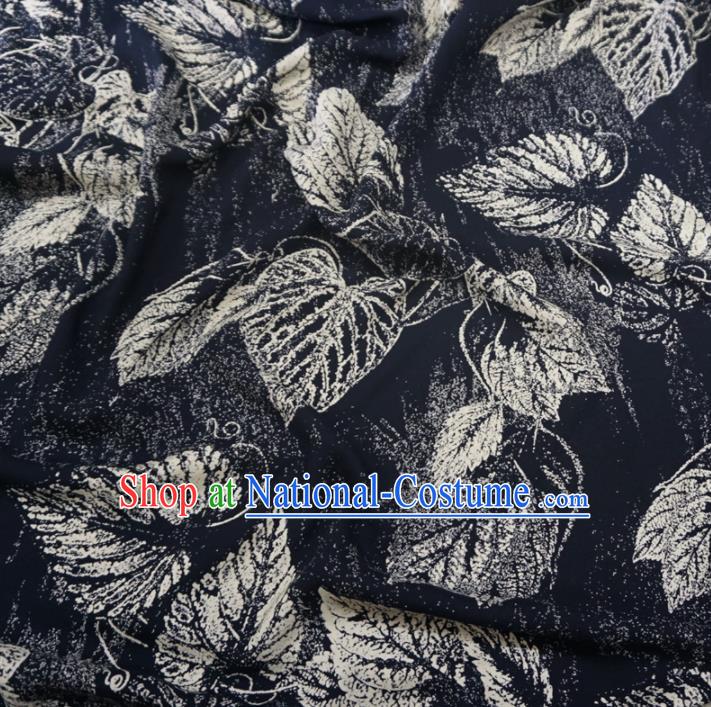 Asian Chinese Traditional Leaf Pattern Design Black Watered Gauze Cheongsam Silk Fabric Chinese Fabric Material