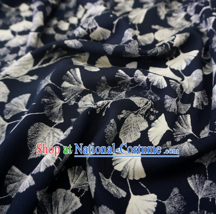 Asian Chinese Traditional Ginkgo Leaf Pattern Design Black Watered Gauze Cheongsam Silk Fabric Chinese Fabric Material