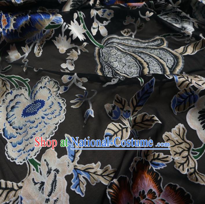 Asian Chinese Traditional Pattern Design Black Watered Gauze Cheongsam Silk Fabric Chinese Fabric Material