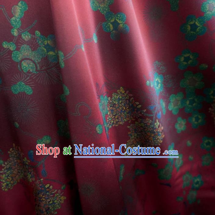 Asian Chinese Traditional Plum Blossom Pattern Design Red Watered Gauze Cheongsam Silk Fabric Chinese Fabric Material