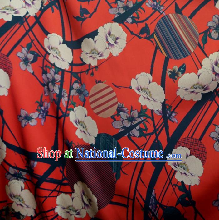 Asian Chinese Traditional Plum Blossom Pattern Design Orange Watered Gauze Cheongsam Silk Fabric Chinese Fabric Material