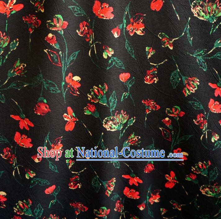 Asian Chinese Traditional Flowers Pattern Design Black Watered Gauze Cheongsam Silk Fabric Chinese Fabric Material