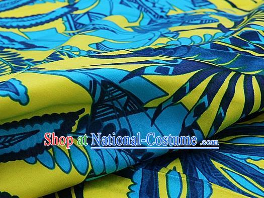 Asian Chinese Traditional Classical Willow Leaf Pattern Yellow Brocade Cheongsam Silk Fabric Chinese Satin Fabric Material