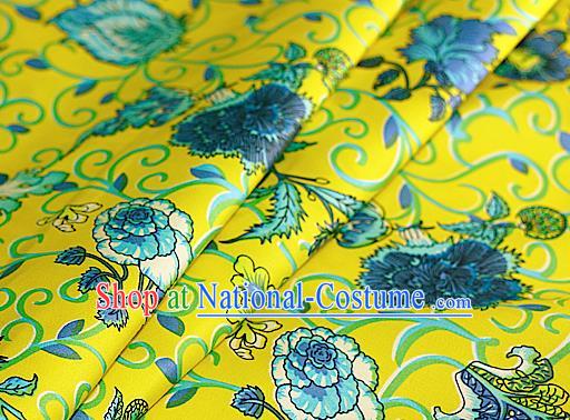 Asian Chinese Traditional Classical Peony Pattern Yellow Brocade Cheongsam Silk Fabric Chinese Satin Fabric Material