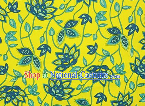 Asian Chinese Traditional Palace Twine Lotus Pattern Yellow Brocade Cheongsam Silk Fabric Chinese Satin Fabric Material