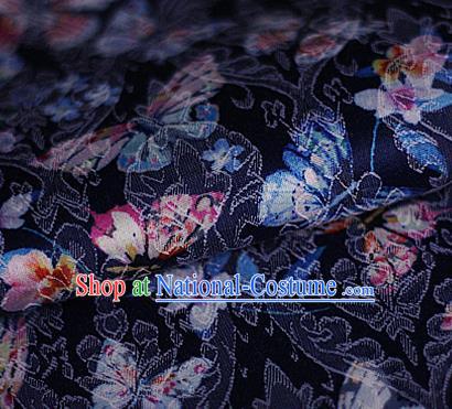 Asian Chinese Traditional Butterfly Pattern Navy Brocade Cheongsam Silk Fabric Chinese Satin Fabric Material