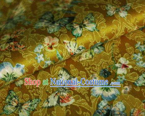 Asian Chinese Traditional Butterfly Pattern Golden Brocade Cheongsam Silk Fabric Chinese Satin Fabric Material