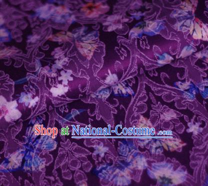 Asian Chinese Traditional Butterfly Pattern Purple Brocade Cheongsam Silk Fabric Chinese Satin Fabric Material