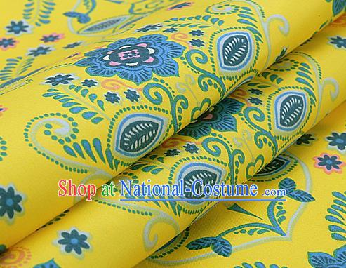 Asian Chinese Traditional Classical Flowers Pattern Yellow Brocade Cheongsam Silk Fabric Chinese Satin Fabric Material