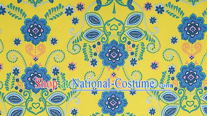 Asian Chinese Traditional Classical Flowers Pattern Yellow Brocade Cheongsam Silk Fabric Chinese Satin Fabric Material