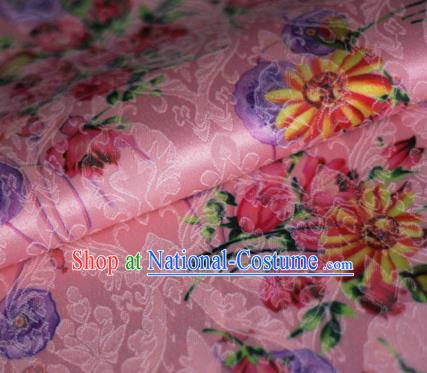 Asian Chinese Classical Daisy Pattern Pink Brocade Cheongsam Silk Fabric Chinese Traditional Satin Fabric Material