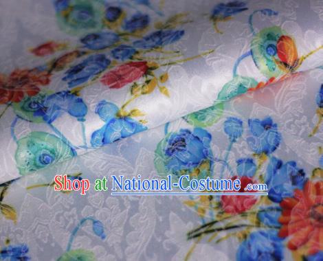 Asian Chinese Classical Daisy Pattern White Brocade Cheongsam Silk Fabric Chinese Traditional Satin Fabric Material