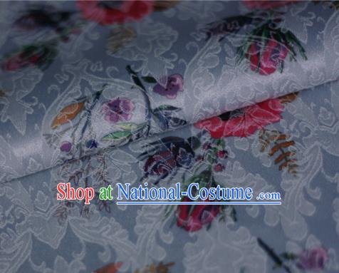 Asian Chinese Classical Rose Pattern Blue Brocade Cheongsam Silk Fabric Chinese Traditional Satin Fabric Material