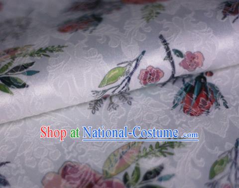 Asian Chinese Classical Rose Pattern White Brocade Cheongsam Silk Fabric Chinese Traditional Satin Fabric Material