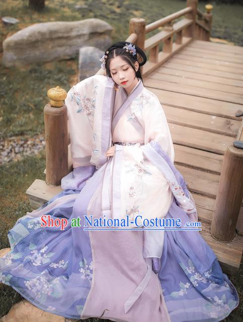 Chinese Traditional Ancient Imperial Concubine Embroidered Hanfu Dress Jin Dynasty Court Lady Historical Costume for Women