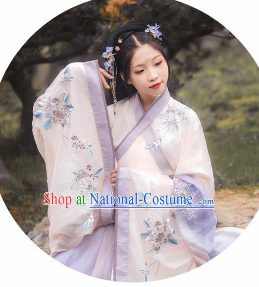 Chinese Traditional Ancient Imperial Concubine Embroidered Hanfu Dress Jin Dynasty Court Lady Historical Costume for Women