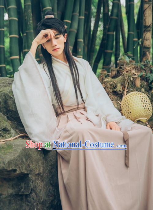 Chinese Ancient Swordsman Hanfu Clothing Traditional Jin Dynasty Scholar Historical Costume for Men