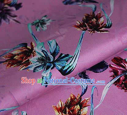 Chinese Classical Printing Flowers Pattern Design Pink Brocade Cheongsam Silk Fabric Chinese Traditional Satin Fabric Material