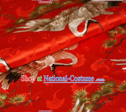 Chinese Classical Cranes Pattern Design Red Brocade Cheongsam Silk Fabric Chinese Traditional Satin Fabric Material