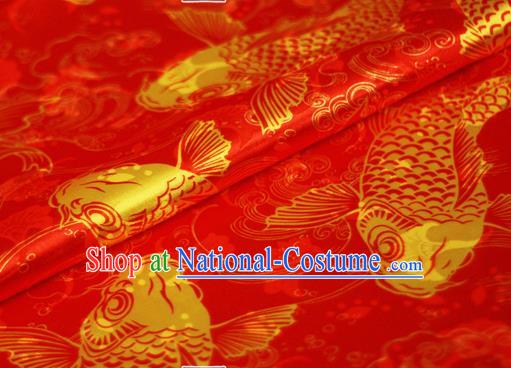 Chinese Classical Carps Pattern Design Red Brocade Cheongsam Silk Fabric Chinese Traditional Satin Fabric Material