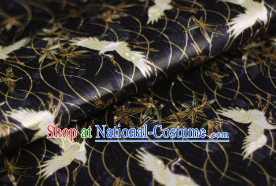 Chinese Classical Cranes Pattern Design Black Brocade Cheongsam Silk Fabric Chinese Traditional Satin Fabric Material