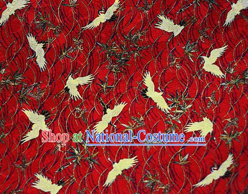 Chinese Classical Cranes Pattern Design Red Brocade Cheongsam Silk Fabric Chinese Traditional Satin Fabric Material