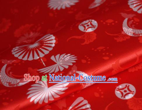 Chinese Classical Fish Lotus Pattern Design Red Brocade Cheongsam Silk Fabric Chinese Traditional Satin Fabric Material