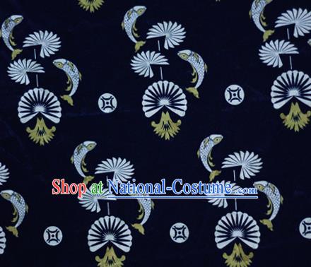 Chinese Classical Fish Lotus Pattern Design Black Brocade Cheongsam Silk Fabric Chinese Traditional Satin Fabric Material