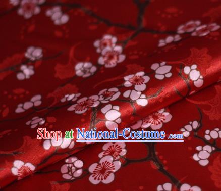 Chinese Classical Plum Blossom Pattern Design Red Brocade Cheongsam Silk Fabric Chinese Traditional Satin Fabric Material