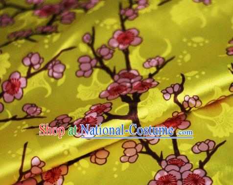 Chinese Classical Plum Blossom Pattern Design Yellow Brocade Cheongsam Silk Fabric Chinese Traditional Satin Fabric Material