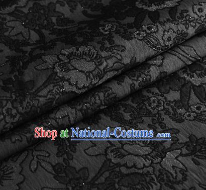 Black Brocade Chinese Classical Peony Pattern Design Satin Cheongsam Silk Fabric Chinese Traditional Satin Fabric Material