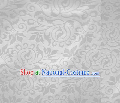 Chinese White Brocade Classical Scroll Pattern Design Satin Cheongsam Silk Fabric Chinese Traditional Satin Fabric Material